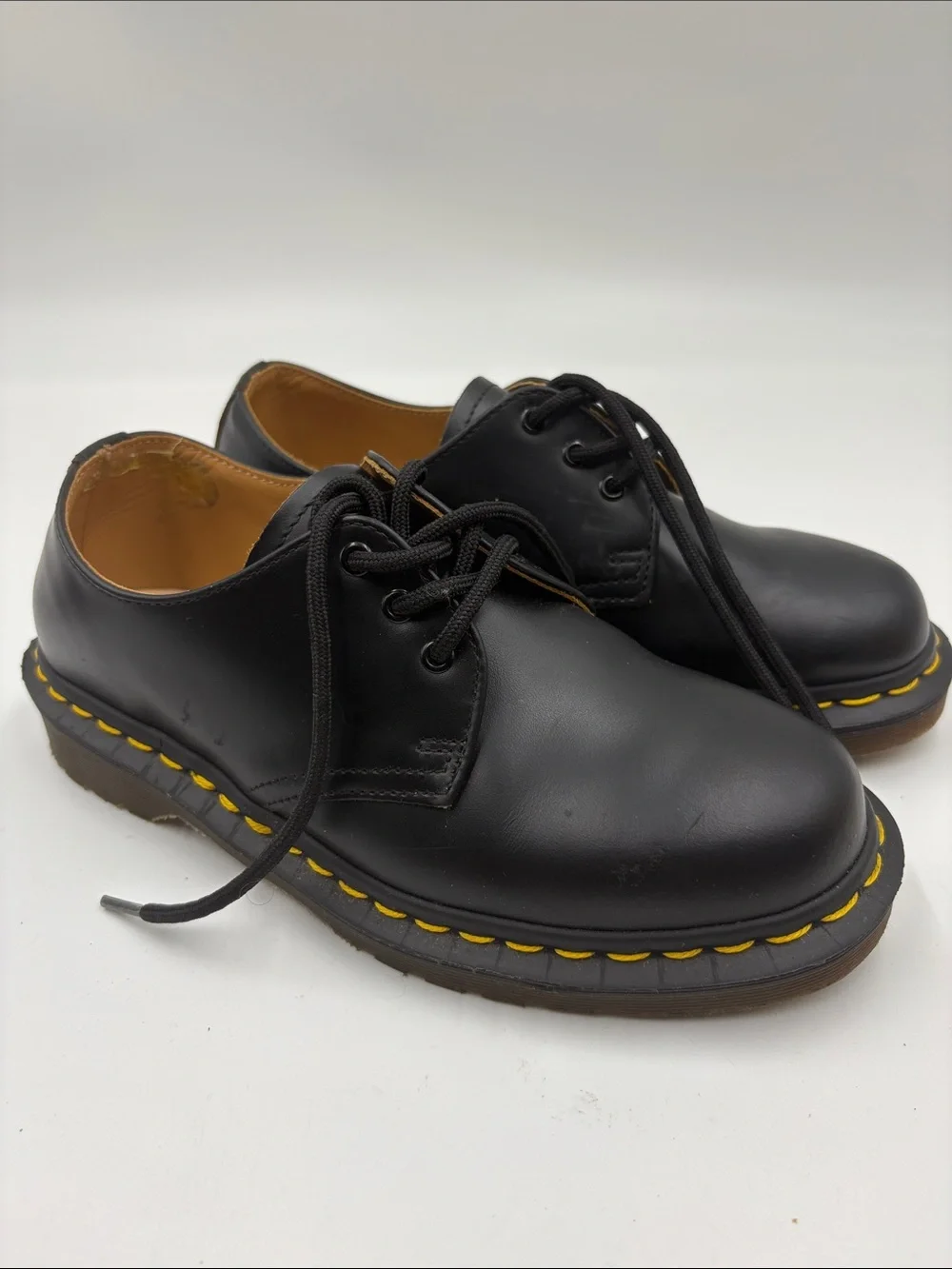 Black Kids Lace-Up Shoes with Yellow Stitching
